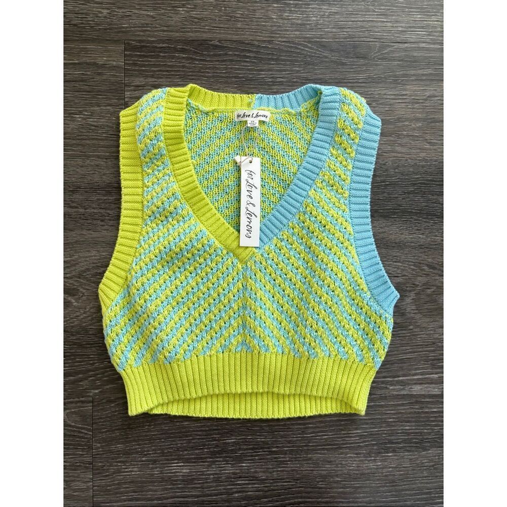 NWT For Love & Lemons Jacinda Green & Blue Knit Crop Tank & Skirt Set Size 2X - Picture 5 of 11